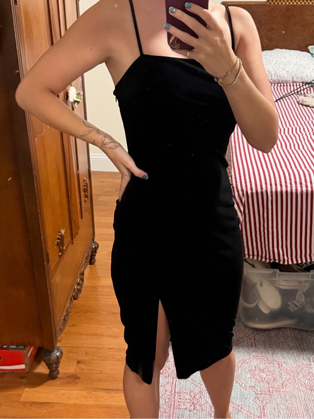 Express Black Spaghetti-Strap Midi Dress with Front Slit